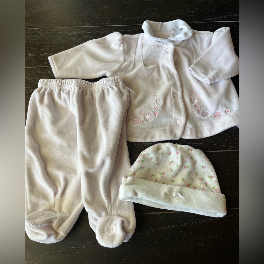 Vintage Baby 2 Piece Set Fleece Floral Embroidery 3-6M
